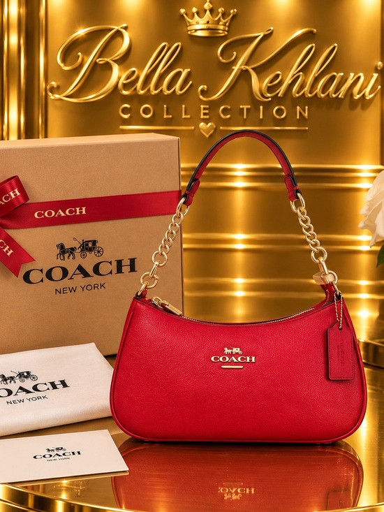 Coach Handbags - Coach Red Leather Shoulder Bag with Gold Chain Strap